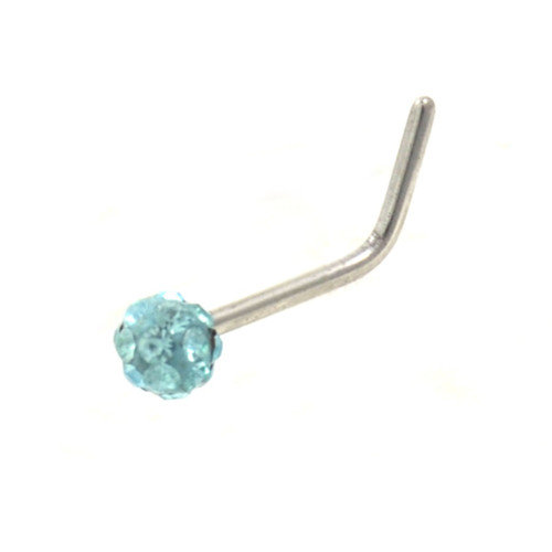 Aqua Accented Ferido Ball L Shaped Nose Ring 20G 1/4"