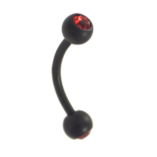 Black Matte Double Red Gem Curved Barbell 16G