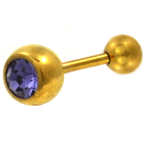 Violet CZ Sparkle Gold-Tone Barbell 16g 1/4"