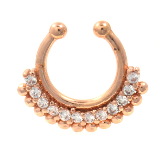 Stylish 12 Gem/Ball Rose Gold Fake Septum Piercing