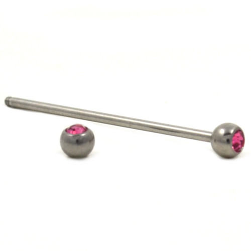 Pink Gems Steel Industrial Barbell 14g 1 &1/2"