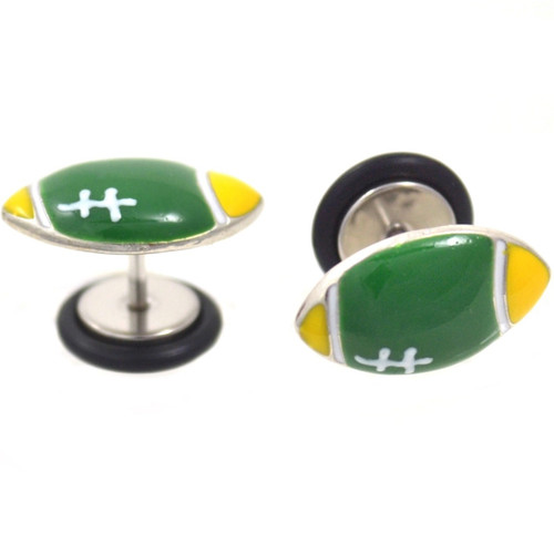 Green & Yellow Football Top Fake Plug Earrings