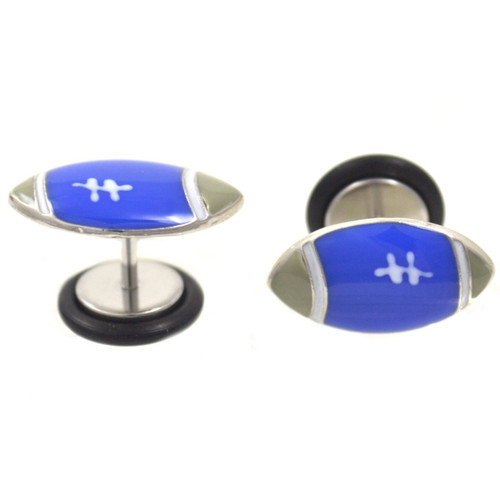 Blue & Silver Football Top Fake Plug Earrings