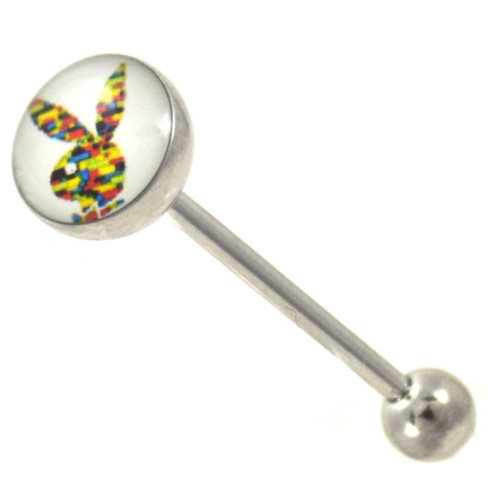 Unique Rainbow Playboy Bunny Tongue Ring Barbell