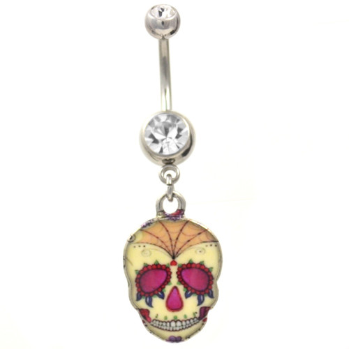 Webbed Sugar Skull Dangle Belly Button Ring