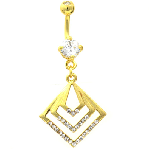 Gold Plated Overlapping Triple Dangle Belly Ring