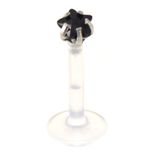 Black Star Shaped CZ Labret Monroe PTFE Bar 16G