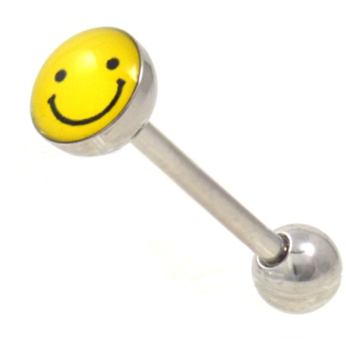 Yellow Smiley Face Tongue Ring Barbell 14g 5/8"