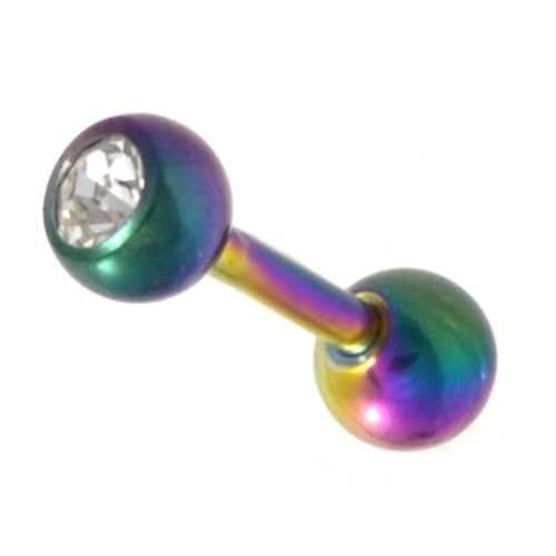 Rainbow Anodized Gem Cartilage Tragus Bar 16g 1/4"