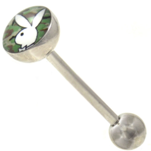 Camo Background Playboy Bunny Tongue Ring Barbell