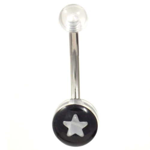 Clear Acrylic Black/White Star Logo Belly Ring