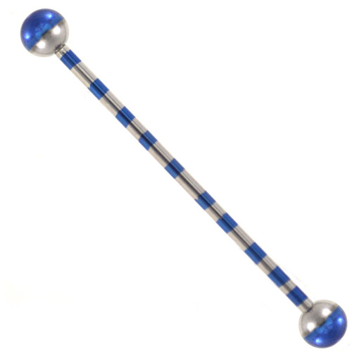 Blue & Silver Striped Industrial Barbell 14g 38mm