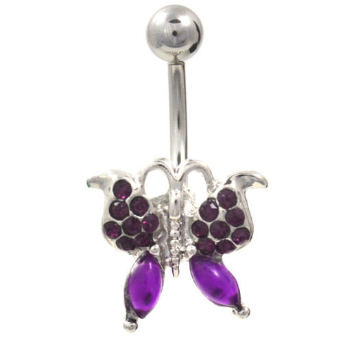 Icy Butterfly Purple Gemmed Belly Ring