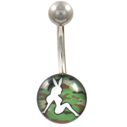 Camouflage Playboy Bunny Girl Logo Belly Ring