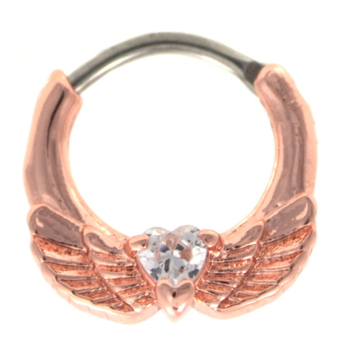 Heart & Rose Gold Wings Septum Clicker (16G/14G)