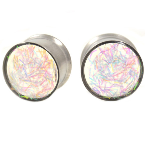 Rainbow Glitter Dome Double Flared Plugs (2g-5/8")