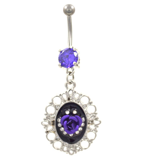 Fancy Framed Purple Rose Belly Ring