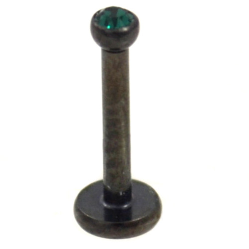 Green CZ Top Black PVD Labret Monroe Bar 16g 5/16"