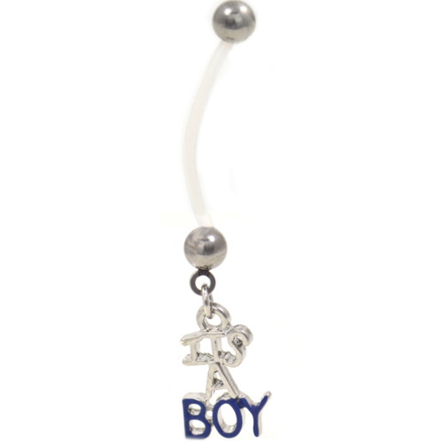 It's A Boy Flexible Maternity Belly Ring 1" Long