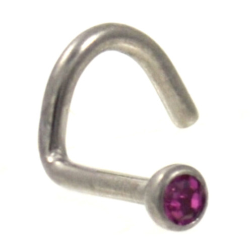 Fuchsia CZ Gem Solid Titanium Nose Screw 18G