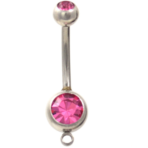 Pink Double Gem Belly Ring - Add Your Own Charm