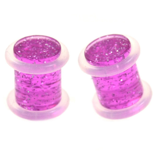 Purple Ultra Glitter No Flare Plugs (10g-1/2")