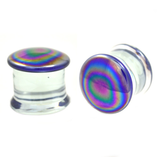 Rainbow Oil Slick Pyrex Glass Plugs (12g-7/8")