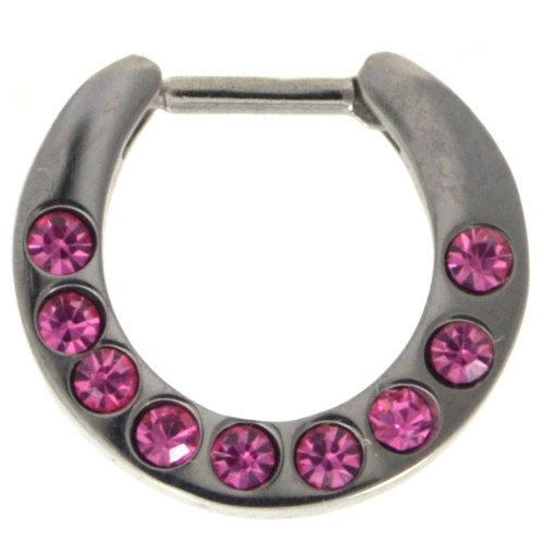 Pink 9-Gem Set Septum Clicker Jewelry 16G