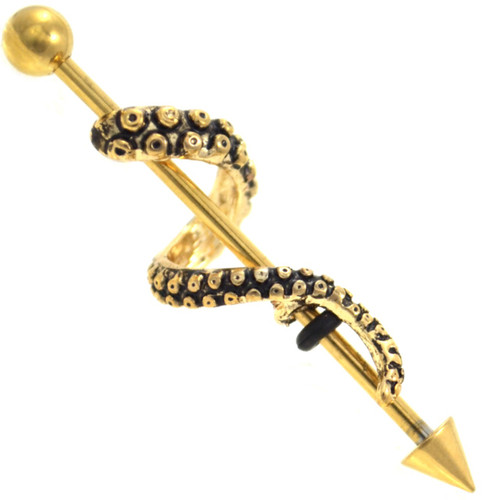 Octopus Tentacle Gold Industrial Barbell 14g 38mm