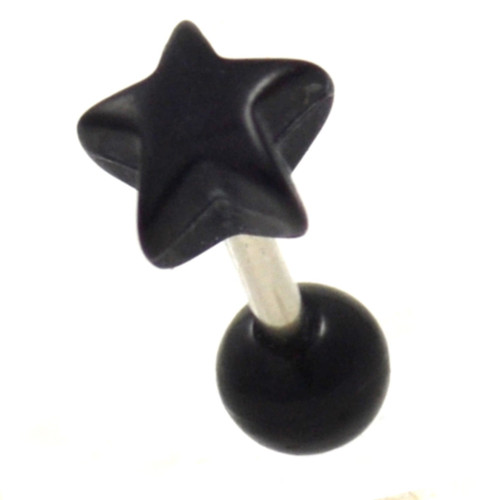 Black 3D Star Cartilage Tragus Stud Bar 16g 1/4"