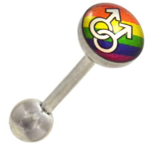 Double Male Symbols Tongue Ring Barbell 14g 5/8"