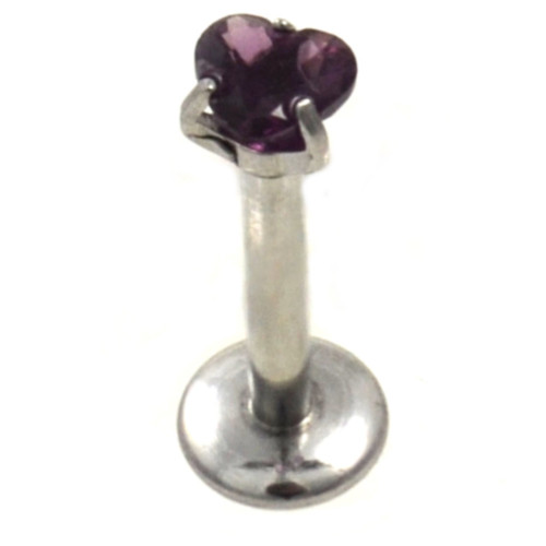 Purple CZ Heart Labret Monroe Stud - 16G