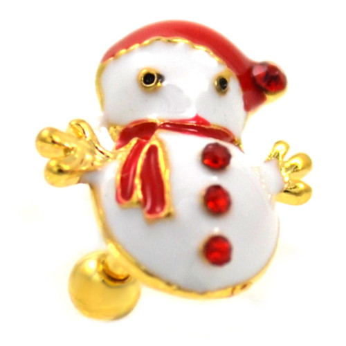 Festive Snowman Gold Cartilage Earring 16g 1/4"