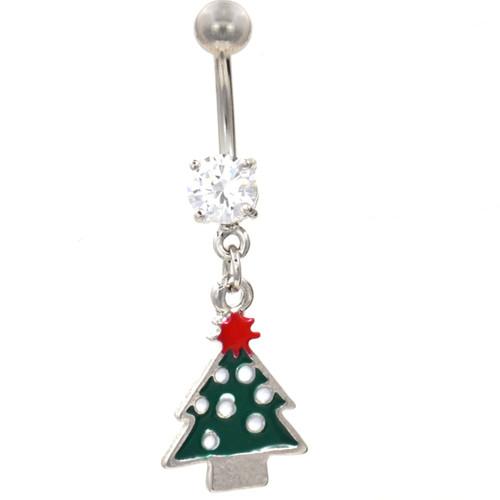 Green Christmas Tree Steel Belly Ring