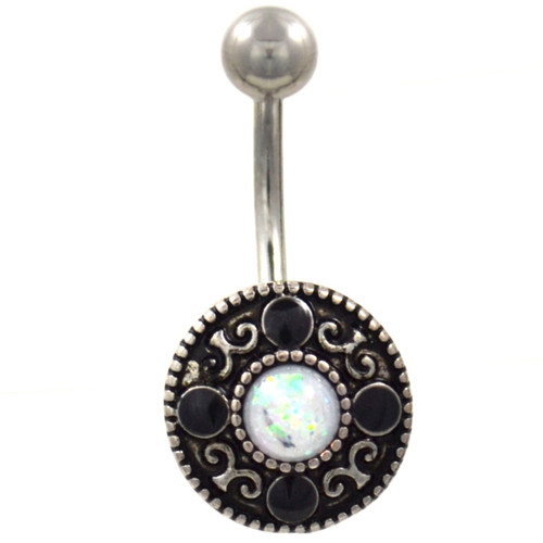 Black & White Tribal Shield Belly Button Ring