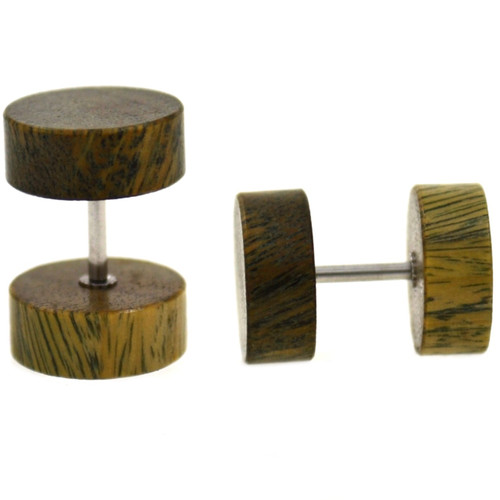 Organic Brown Wood Fake Plug Earrings (00g Look)