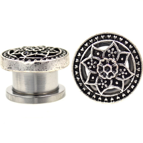 Silver-Tone Sacred Lotus Flower Plugs (4g-5/8")