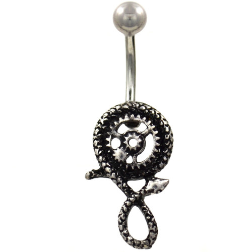 Steampunk Gear & Serpent Steel Belly Ring