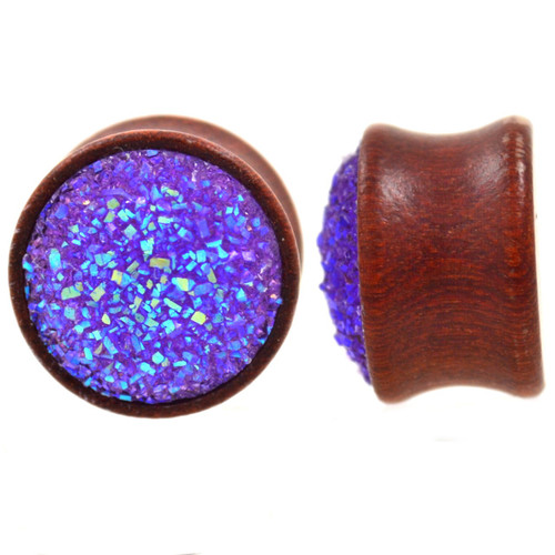 Raw Purple Glitter Cluster Wood Plugs (00g-13/16")