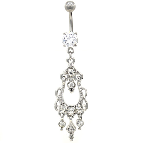 Clear Gem Lined Chandelier Dangle Belly Ring