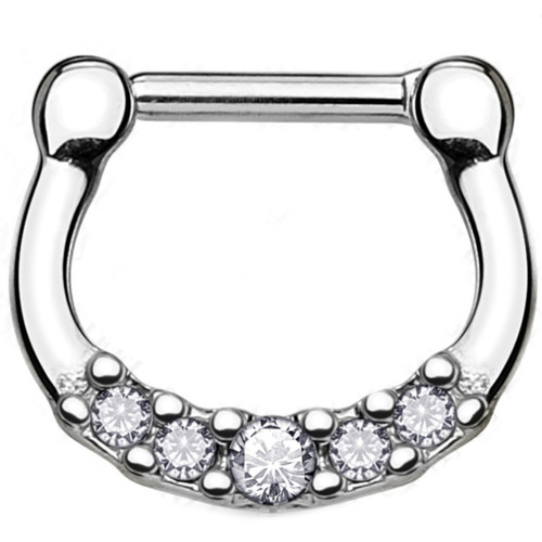 Five Clear Crystal Accent 100% Steel Septum Clicker