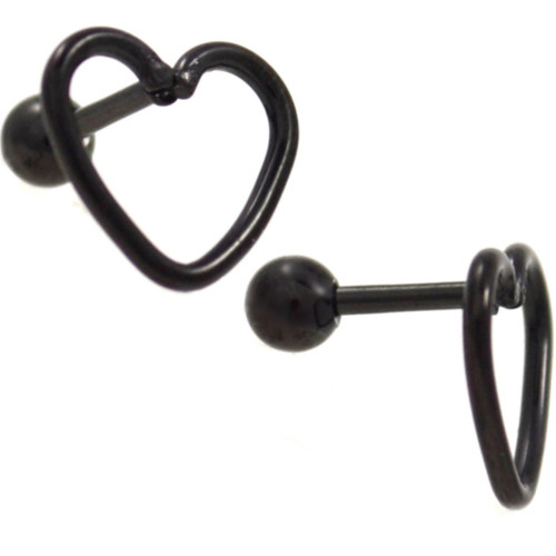 Black PVD Open Heart Shape Cartilage Bar - 16G 