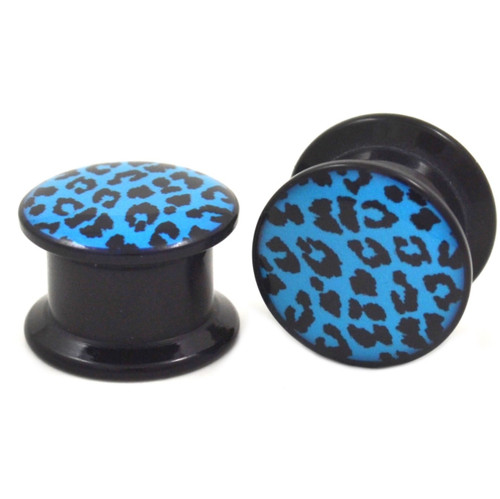 Blue and Black Leopard Print Acrylic Ear Plugs (2g-1")