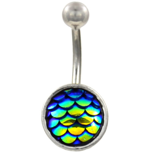 Blue & Green Scales Steel Belly Ring 