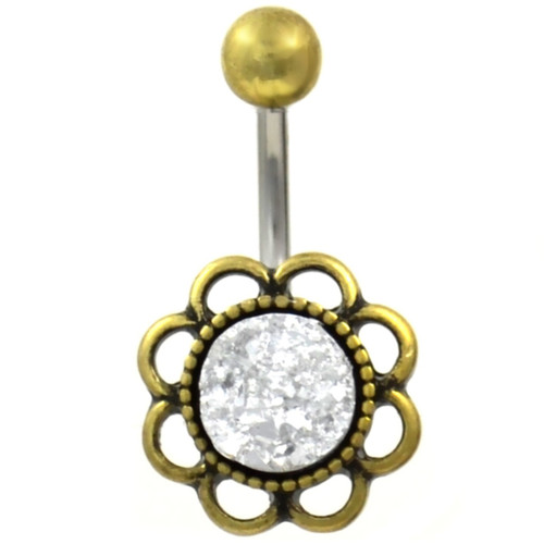 Faux White Druzy Center Flower Belly Ring 