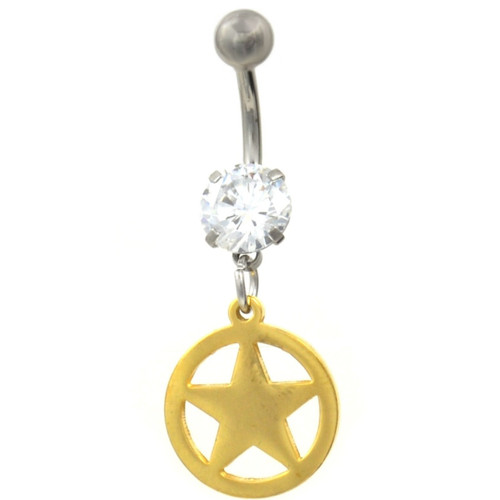Circle and Star Dangle Gold-Tone Belly Ring