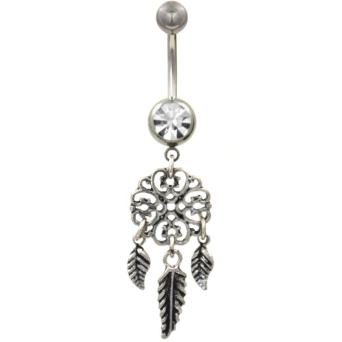 Filigree Heart Dreamcatcher Clear Dangle Belly Ring