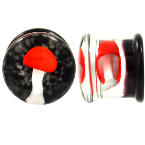 Trippy Red Mushroom Pyrex Glass Plugs (2g-5/8")