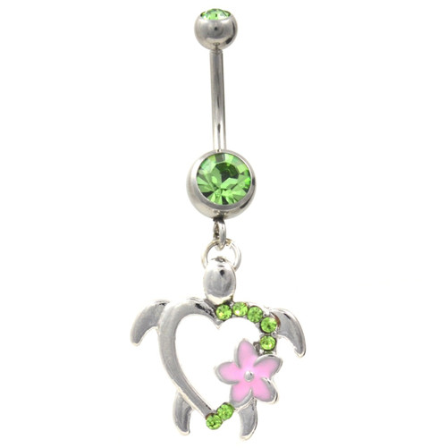 Green Heart Shaped Turtle Belly Ring