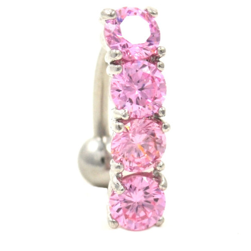 Pink 4 Gem Drop Reverse Belly Ring